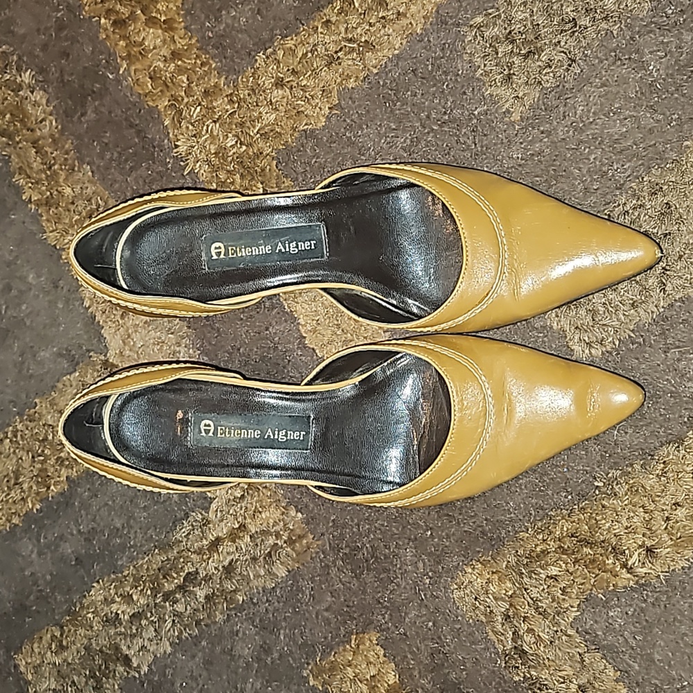 Etienne Aigner Mustard Yellow Pointed-Toe Slingback Pumps